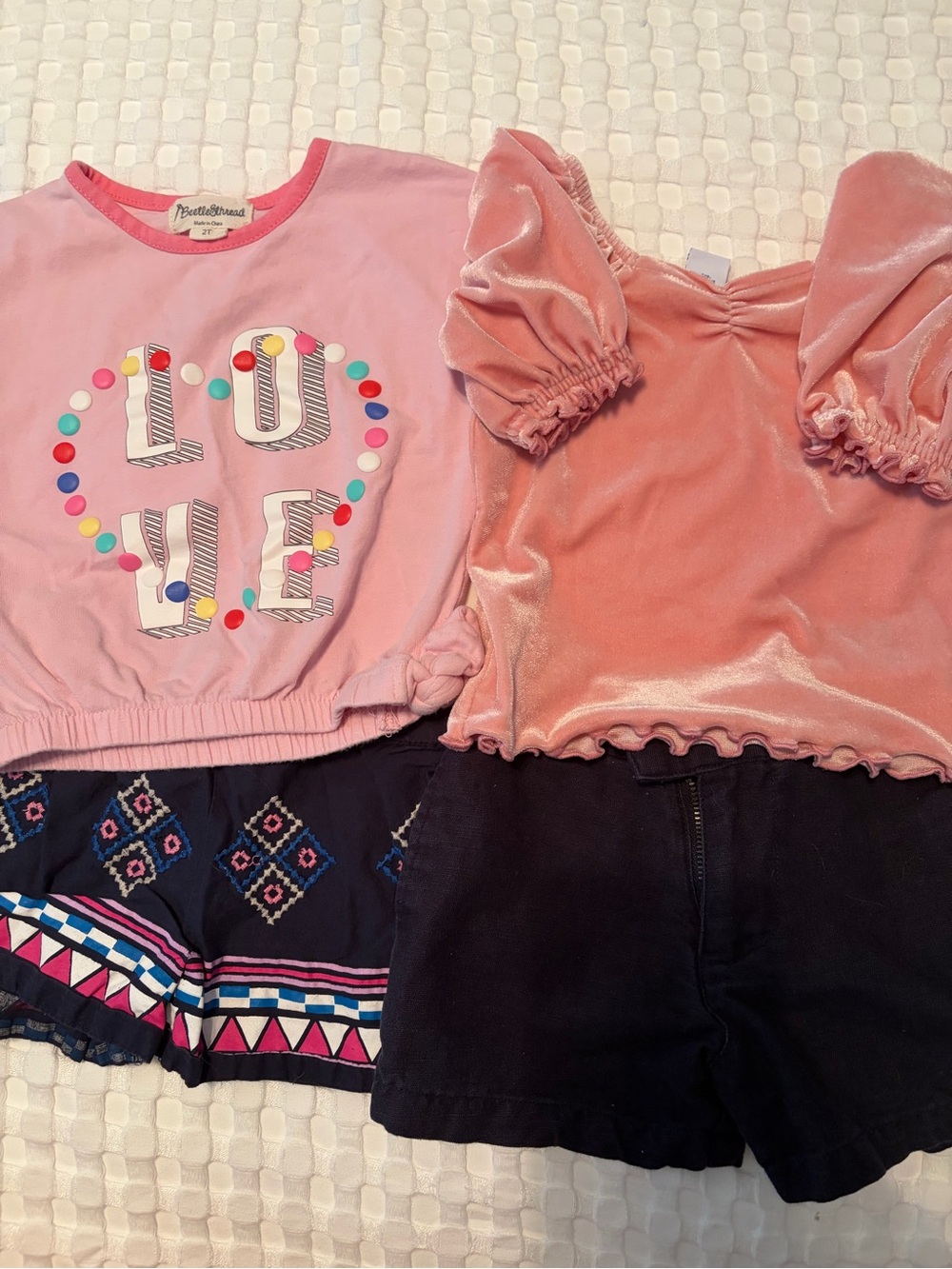 The Children's Place Pink 'LOVE' Graphic Top and Velvet Puff Sleeve Pink Top